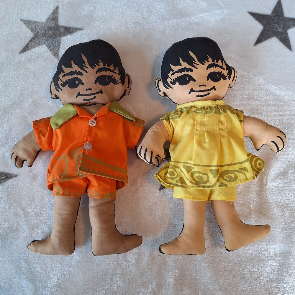 Handmade Cloth Doll Stamped Face Primitive Printed Hair‎ Outfits Included